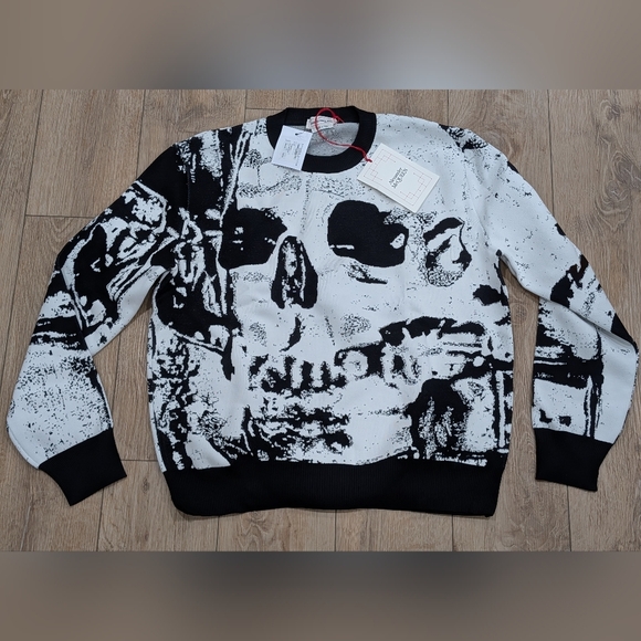 Alexander McQueen Other - $1690 Mens Alexander McQueen Fold Skull Jacquard Sweater Black/White 2XL